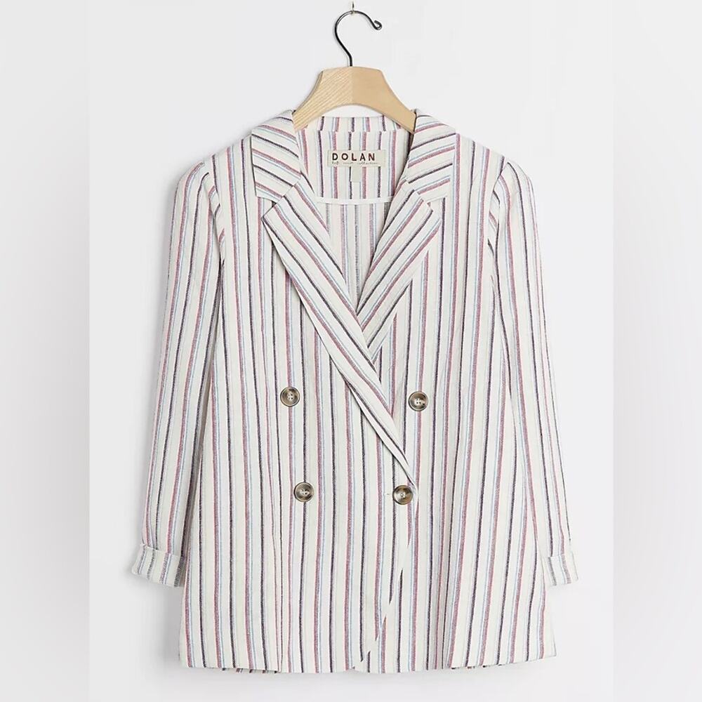 DOLAN x Anthropologie Anna Striped Double Breasted Linen Cotton Blazer NWT Sz S - Picture 2 of 11